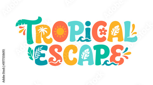 Tropical Escape Colorful Text Logo.
