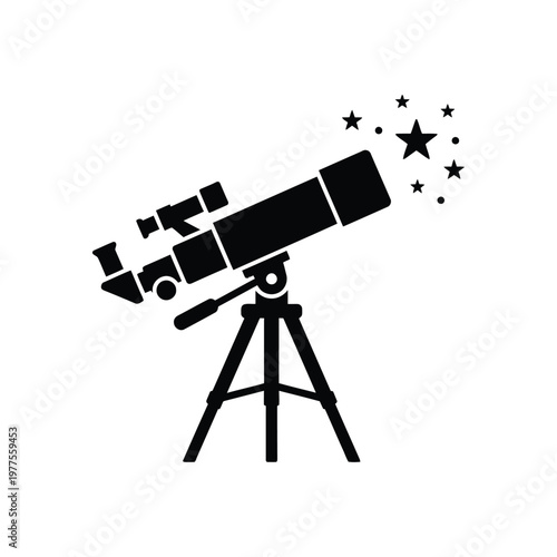 Black silhouette of a telescope on a tripod with stars astronomy stargazing