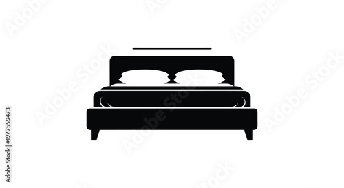 A simple black bed design with pillows and a headboard silhouette