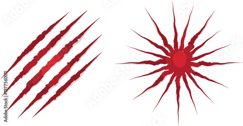 Blood Splatter and Scratch Mark Vector Set with Horror Claw Slashes and Grunge Stains for Halloween Design