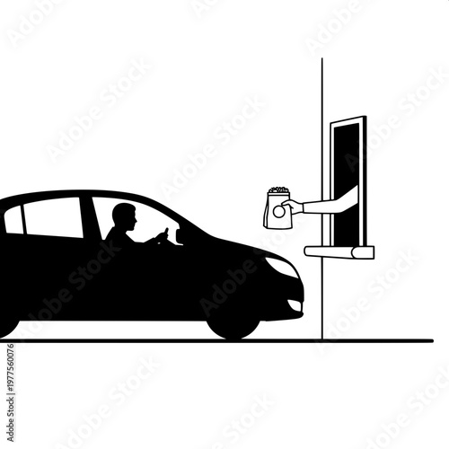 silhouette of family entering home with groceries at dusk flat design