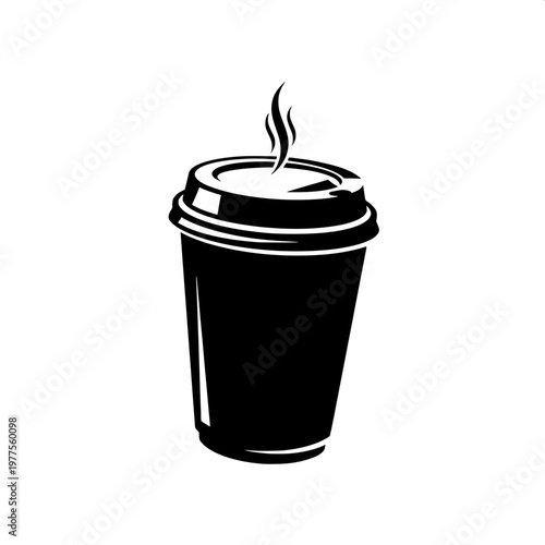 steaming hot coffee in takeaway cup with lid and rising vapor isolated on white