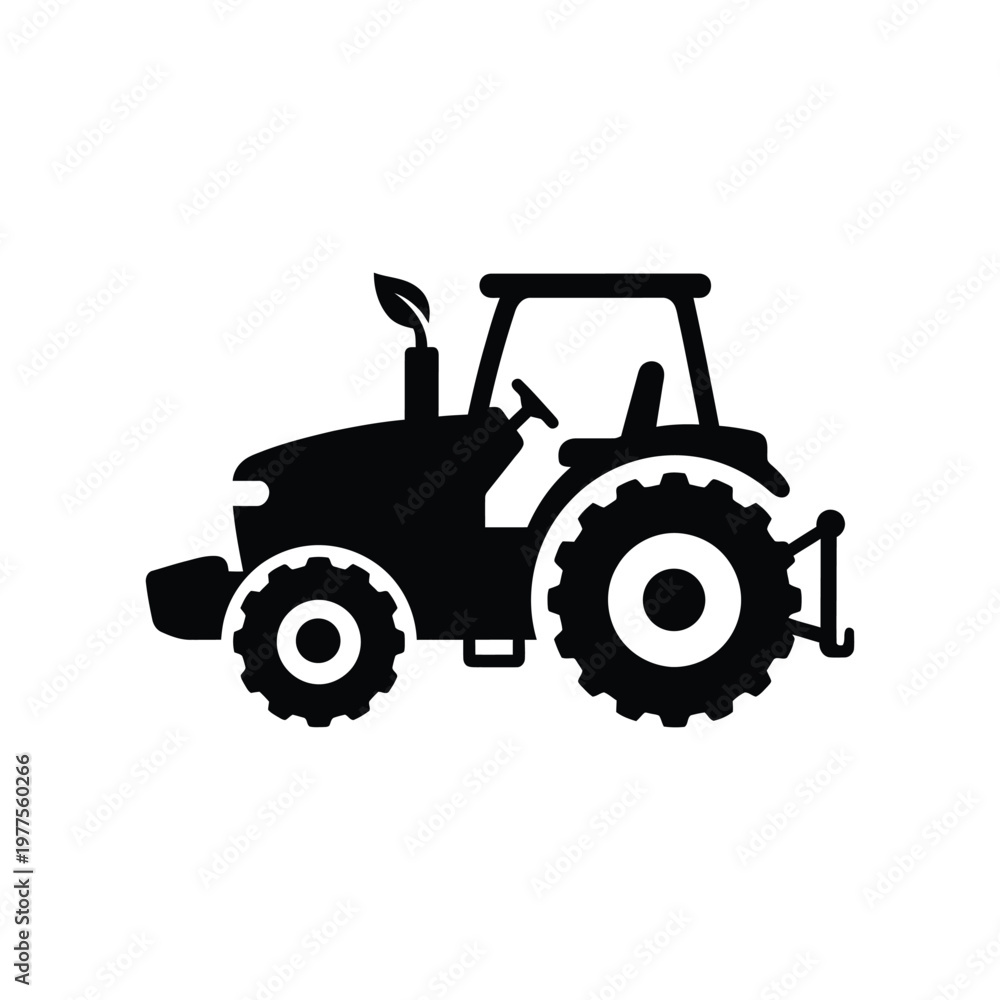 Obraz premium Black silhouette of a tractor, side view, on white background, vehicle