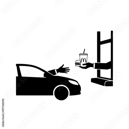 hand holding coffee cup while driving car illustration flat design