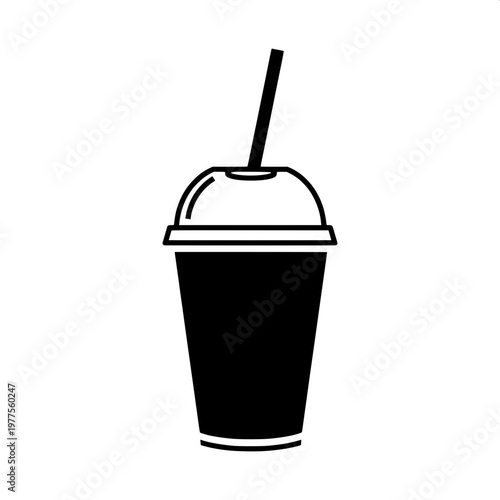 Empty black iced coffee cup with straw and lid isolated on white background