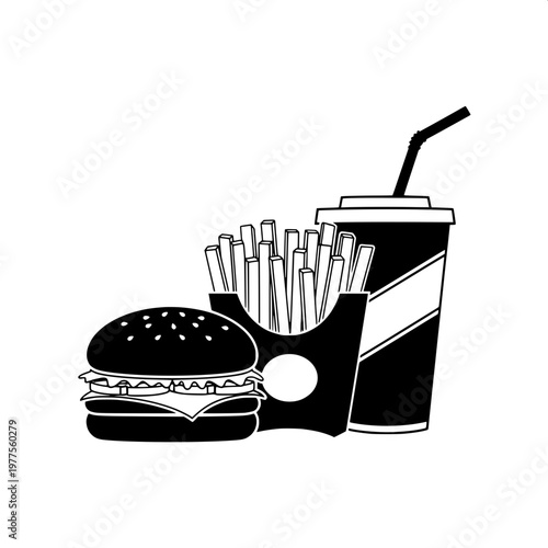 fast food combo with burger fries and soda in flat design illustration