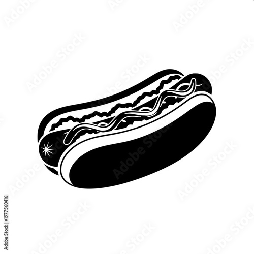 black and white tribal patterned hot dog with mustard vector illustration