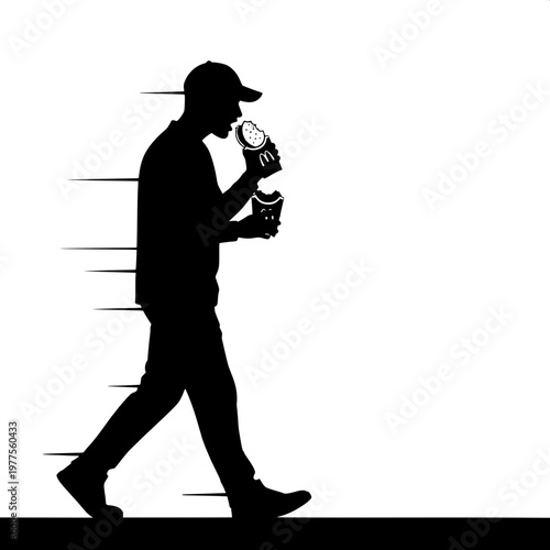 Business professional walking and drinking coffee during morning commute