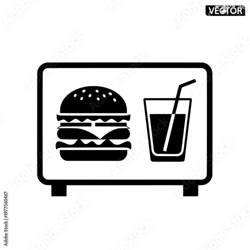 fast food combo meal vector icon with burger and cold drink on tray