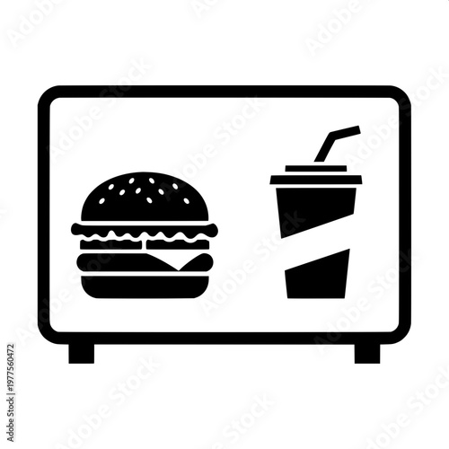 fast food burger and fries icon on digital screen mockup