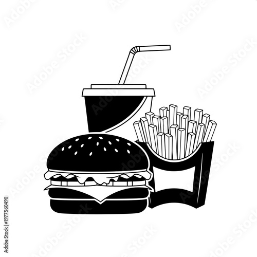 fast food set with burger fries and soda in flat design illustration