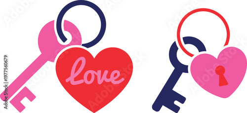 Two keys attached to hearts symbolizing love and unity between two people