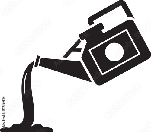 Black and white of a paint can pouring liquid also transparent background, spray