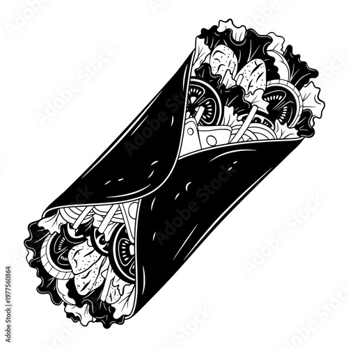 black and white mechanical gear tattoo design on arm isolated illustration