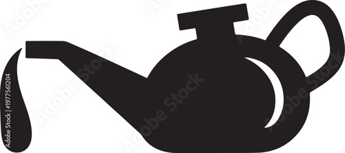 Silhouette of a black teapot with oil dripping from the spout also transparent background