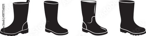 Set of Four Upright Rain Boot Silhouette for Spring Season Vector Clipart