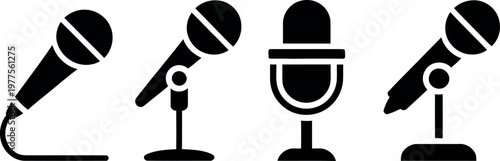 Four different types of microphones illustrated in black and white icons
