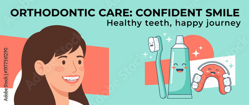This image showcases a joyful character wearing braces, emphasizing the journey to achieving a confident smile and the importance of maintaining healthy teeth throughout orthodontic care.