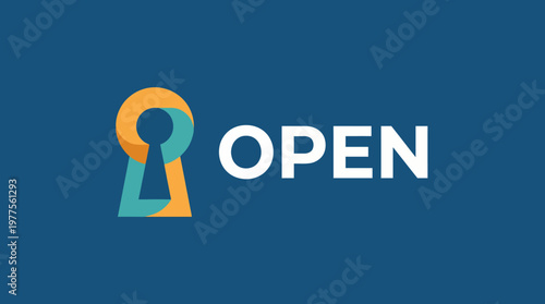 A striking graphic shows an open keyhole along with the word 'OPEN', symbolizing accessibility, opportunities, and welcoming ambiance in a modern design context for audiences.
