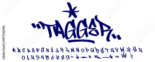 Blue Hand Style Graffiti Tagging with Tagger Font Style for Creative Urban Typography and Underground Streetwear Design Project Vector