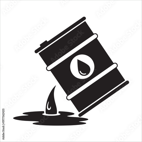 Black oil barrel with a drop of oil leaking