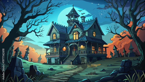 Haunted house, spooky mansion, creepy residence, gothic architecture