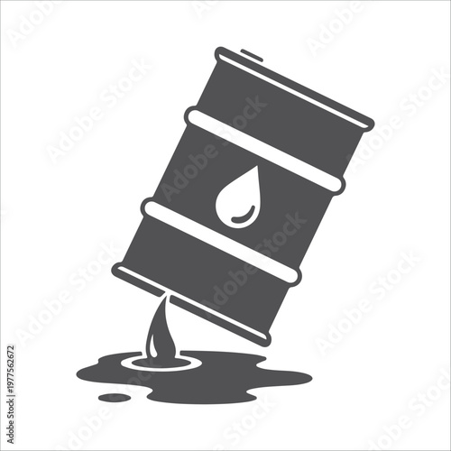 Black oil barrel with oil spill on vector graphic