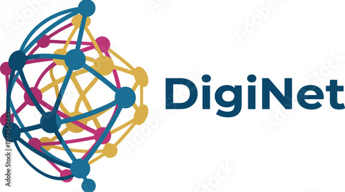 This image features a colorful network logo, showcasing interconnected nodes and edges representing digital connectivity and technology. Perfect for tech-related themes.