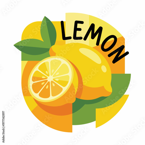 This image features a vibrant graphic illustration of fresh lemons with a bright background, showcasing freshness and health. Ideal for culinary and health-related themes.