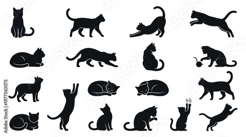 Collection of black cat silhouettes.