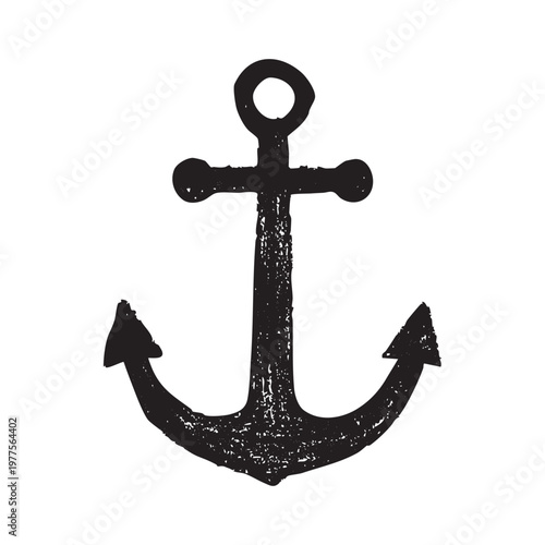 Hand Drawn Distressed Nautical Anchor Silhouette Vector Illustration
