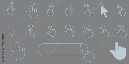 Click touch cursor icon set user interface interaction pointer hand tap symbols minimal outline vector illustration