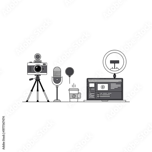 Setup for creating multimedia content with a camera, microphone, and computer