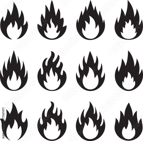 Minimal fire flame icon vector silhouette, simple bold design concept