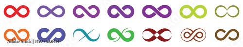 Infinity icon vector set, featuring Möbius loop shapes, vector illustrations representing endless, infinite, and eternal concepts, clean flat and outline design suitable for apps, websites