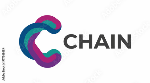 A modern and vibrant logo design featuring a stylized chain element, reflecting interconnectedness through colorful curves, suitable for branding purposes.