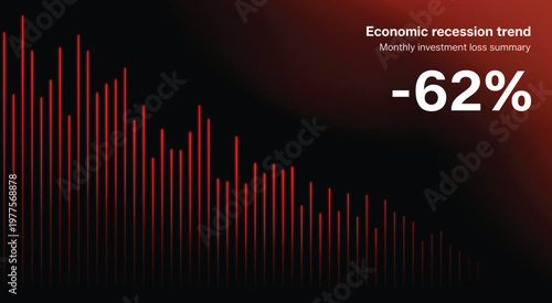Economic recession chart with falling market trend and financial loss decline