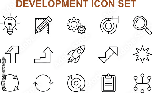 Development icons set with business growth and strategy symbols  business development concept