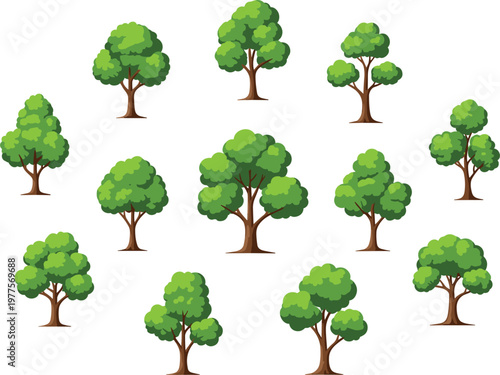Green tree icon set forest and garden plants vector illustration isolated on white