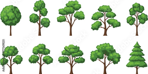 Green tree icon set forest and garden plants vector illustration isolated on white