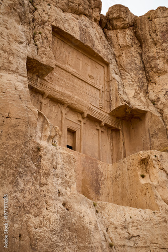 Ancient tomb carved in rock in Naqsh-e Rostam near Persepolis, Iran