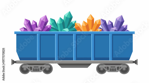 This vibrant image depicts a mining cart filled with various colorful crystals, highlighting the richness of natural minerals and the beauty found within the earth's resources.