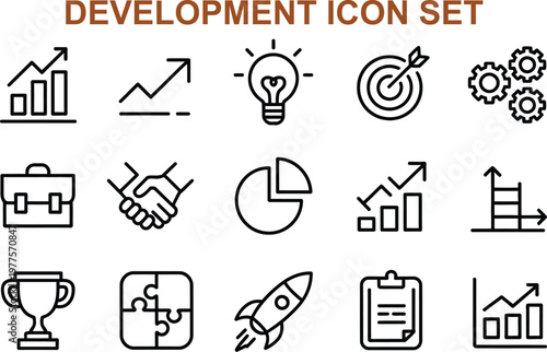 Collection of business development and growth icons for infographics and presentations