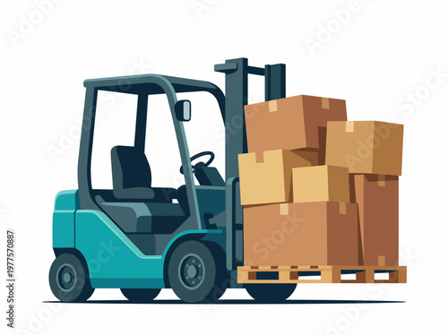 An illustration of a forklift lifting boxes, symbolizing efficiency in warehouse operations and logistics while showcasing workplace dynamics and industrial design.