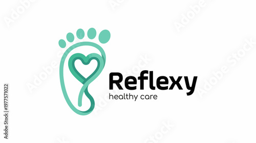This logo showcases a stylized foot with a heart, representing Reflexy, a healthy care service focused on promoting relaxation, well-being, and holistic healing through reflexology.