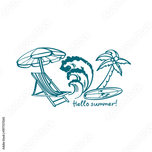 Vacation vibes hand drawn vector illustrations. Vector set with marine life.