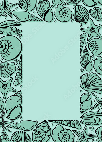 Sea vector frame. Marine life hand drawn elements in doodle style