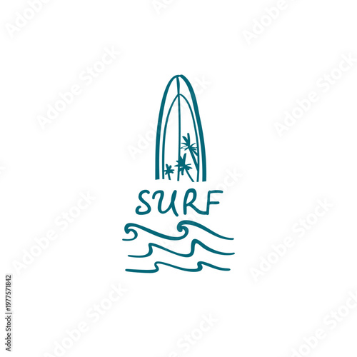 Surfboard hand drawn vector illustration. Surfing vector logo