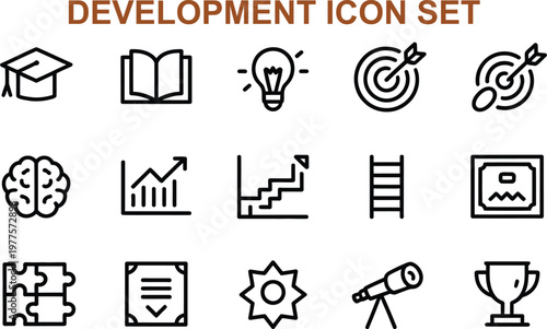 Set of business development and growth icons for productivity and success