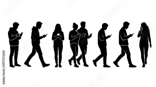 People walking with mobile phones.